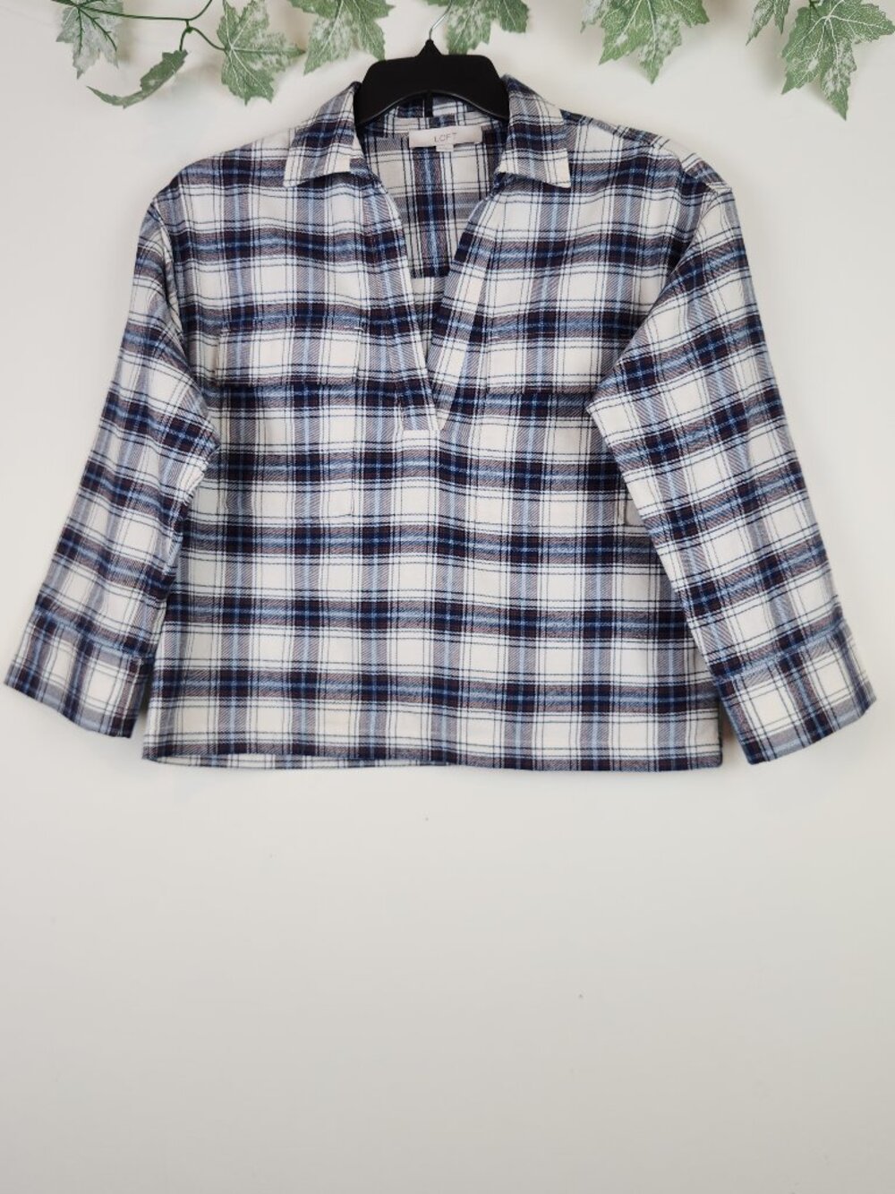 Loft Women's Size S Plaid Flannel Boxy Relaxed Fit Cotton Long Sleeve Top